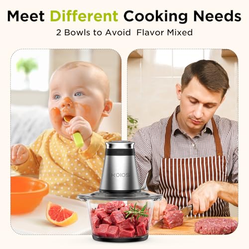 KOIOS Food Processor, 500W Electric Food Chopper with 2 Bowls (8 Cup+8 Cup) & 2 Bi-Level Blades&, Small Electric Grinder Meat Processor for Nuts, Meat, Onion, Garlic, Baby Food, Black - My Kitchen Products
