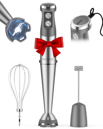 KOIOS Immersion Blender, 1000W Anti-scratch 3-in-1 Hand Blender, Upgraded 12 Speed Stainless Steel Blade Stick Blenders with Turbo Mode, Whisk and Milk Frother, Non-BPA - My Kitchen Products