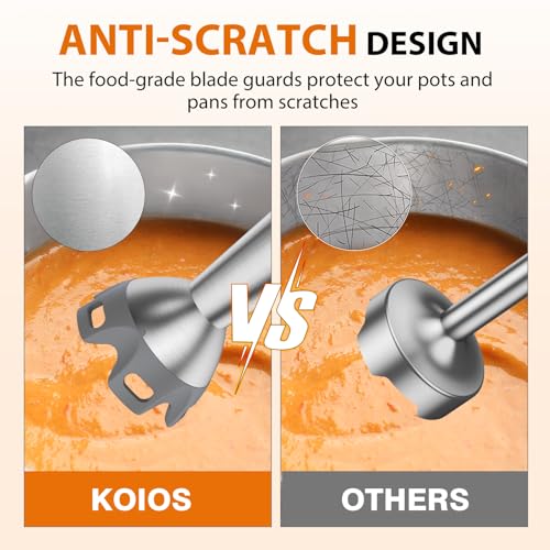 KOIOS Immersion Blender, 1000W Anti-scratch 3-in-1 Hand Blender, Upgraded 12 Speed Stainless Steel Blade Stick Blenders with Turbo Mode, Whisk and Milk Frother, Non-BPA - My Kitchen Products
