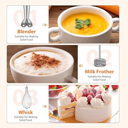 KOIOS Immersion Blender, 1000W Anti-scratch 3-in-1 Hand Blender, Upgraded 12 Speed Stainless Steel Blade Stick Blenders with Turbo Mode, Whisk and Milk Frother, Non-BPA - My Kitchen Products