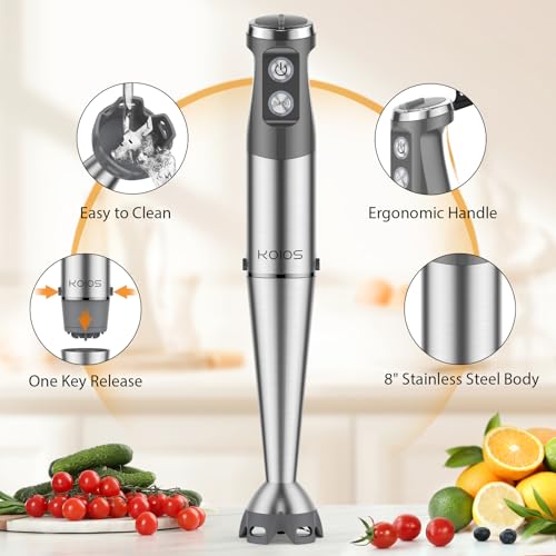 KOIOS Immersion Blender, 1000W Anti-scratch 3-in-1 Hand Blender, Upgraded 12 Speed Stainless Steel Blade Stick Blenders with Turbo Mode, Whisk and Milk Frother, Non-BPA - My Kitchen Products