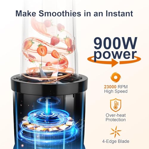 KOIOS Smoothie Blender, 900W Personal Blender for Shakes and Smoothies for Kitchen with 2 Portable Cups 22oz, Single Serve Smoothies Maker Mixer for Juices, Nutritious Recipe, Grey Blue - My Kitchen Products