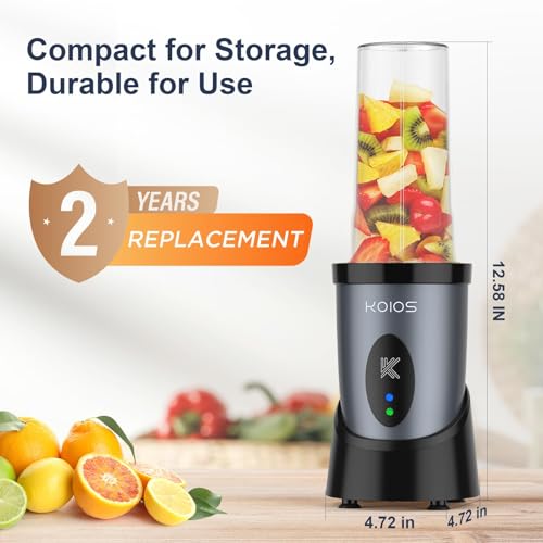 KOIOS Smoothie Blender, 900W Personal Blender for Shakes and Smoothies for Kitchen with 2 Portable Cups 22oz, Single Serve Smoothies Maker Mixer for Juices, Nutritious Recipe, Grey Blue - My Kitchen Products