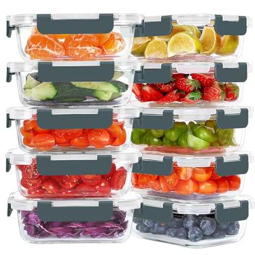 KOMUEE 10 Packs 22 oz Glass Meal Prep Containers, Glass Food Storage Containers with Lids, Airtight Lunch Boxes BPA Free, Microwave and Freezer Safe - My Kitchen Products