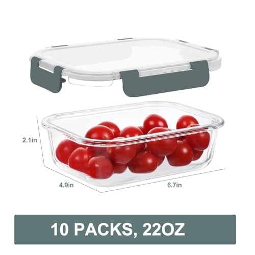 KOMUEE 10 Packs 22 oz Glass Meal Prep Containers, Glass Food Storage Containers with Lids, Airtight Lunch Boxes BPA Free, Microwave and Freezer Safe - My Kitchen Products