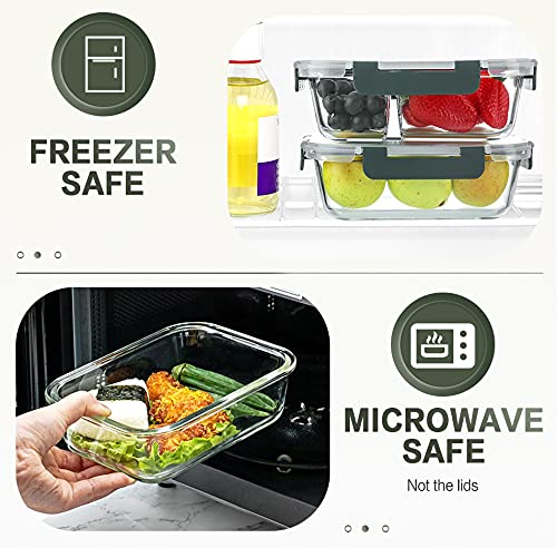 KOMUEE 10 Packs 30 oz Glass Meal Prep Containers,Glass Food Storage Containers with Lids,Airtight Lunch Bento Boxes,Microwave,Freezer and Dishwasher,Gray - My Kitchen Products