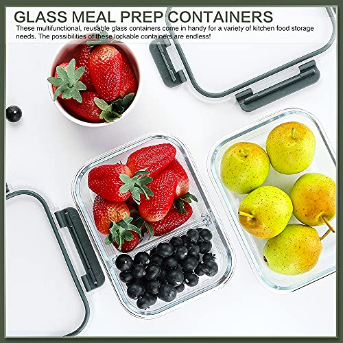 KOMUEE 10 Packs 30 oz Glass Meal Prep Containers,Glass Food Storage Containers with Lids,Airtight Lunch Bento Boxes,Microwave,Freezer and Dishwasher,Gray - My Kitchen Products