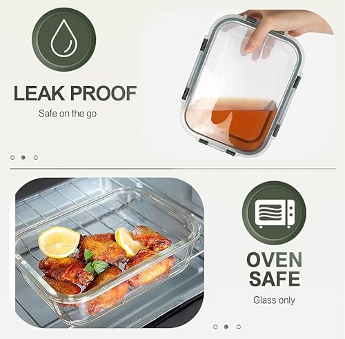 KOMUEE 10 Packs 30 oz Glass Meal Prep Containers,Glass Food Storage Containers with Lids,Airtight Lunch Bento Boxes,Microwave,Freezer and Dishwasher,Gray - My Kitchen Products