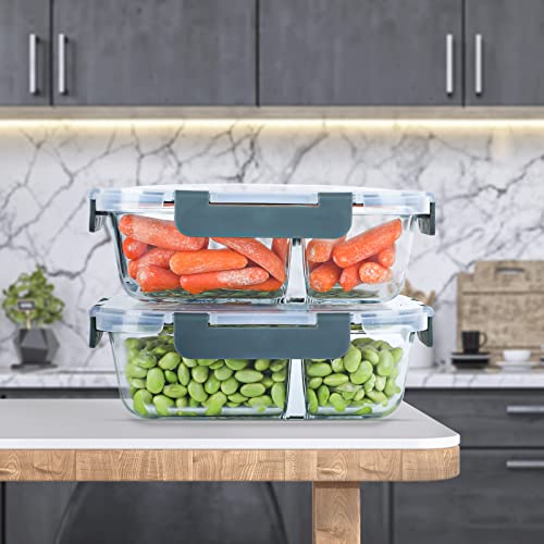 KOMUEE 10 Packs 30oz Glass Meal Prep Containers 2 Compartments,Glass Food Storage Containers with Lids,Airtight Lunch Bento Boxes,Microwave,Oven,Freezer and Dishwasher Safe - My Kitchen Products