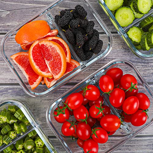 KOMUEE 10 Packs 30oz Glass Meal Prep Containers 2 Compartments,Glass Food Storage Containers with Lids,Airtight Lunch Bento Boxes,Microwave,Oven,Freezer and Dishwasher Safe - My Kitchen Products