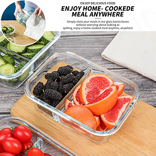 KOMUEE 10 Packs 30oz Glass Meal Prep Containers 2 Compartments,Glass Food Storage Containers with Lids,Airtight Lunch Bento Boxes,Microwave,Oven,Freezer and Dishwasher Safe - My Kitchen Products