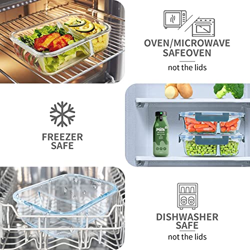 KOMUEE 10 Packs 30oz Glass Meal Prep Containers 2 Compartments,Glass Food Storage Containers with Lids,Airtight Lunch Bento Boxes,Microwave,Oven,Freezer and Dishwasher Safe - My Kitchen Products