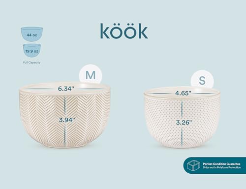 KooK Ceramic Mixing Bowls, Nesting Set of 4, Embossed Kitchen Dishware, Prep, Serving, Gift, Microwave and Dishwasher Safe, 20/44/98/145 oz, Narbonne Collection (Ivory) - My Kitchen Products