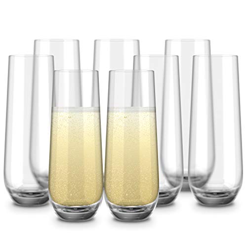 KooK Champagne Flutes, Champagne Glasses, Mimosa Glasses, Stemless Champagne Flutes, Set of 8, 9.4oz, Rose