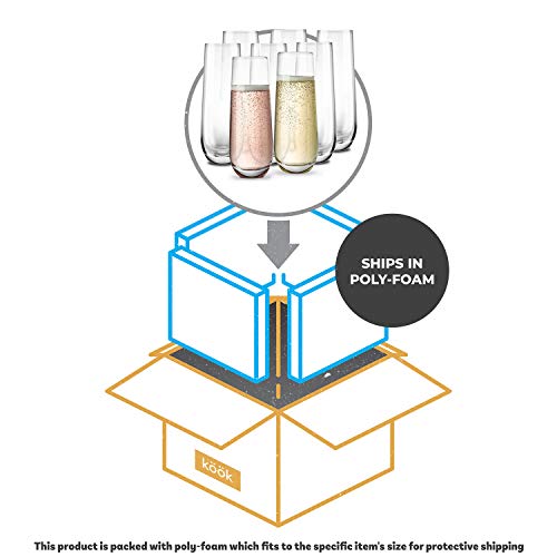 KooK Champagne Flutes, Champagne Glasses, Mimosa Glasses, Stemless Champagne Flutes, Set of 8, 9.4oz, Rose, Prosecco, for Weddings and Parties, Dishwasher Safe - My Kitchen Products