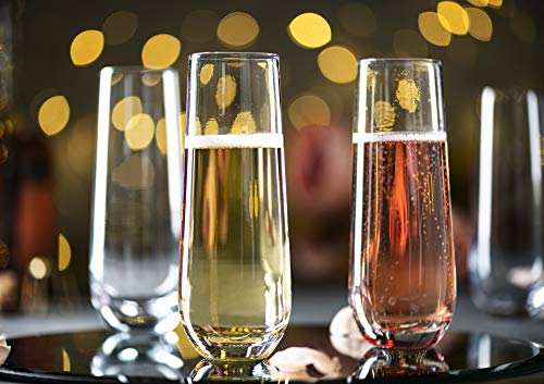 KooK Champagne Flutes, Champagne Glasses, Mimosa Glasses, Stemless Champagne Flutes, Set of 8, 9.4oz, Rose, Prosecco, for Weddings and Parties, Dishwasher Safe - My Kitchen Products