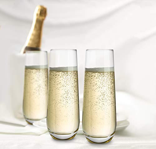 KooK Champagne Flutes, Champagne Glasses, Mimosa Glasses, Stemless Champagne Flutes, Set of 8, 9.4oz, Rose, Prosecco, for Weddings and Parties, Dishwasher Safe - My Kitchen Products