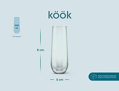 KooK Champagne Flutes, Champagne Glasses, Mimosa Glasses, Stemless Champagne Flutes, Set of 8, 9.4oz, Rose, Prosecco, for Weddings and Parties, Dishwasher Safe - My Kitchen Products