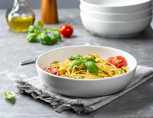 KooK Pasta Bowl, Salad Bowls, Bowls, Serving Bowls, Soup, Ceramic, Large Capacity, Microwave & Dishwasher Safe, Set of 4, 40 Oz, (White) - My Kitchen Products