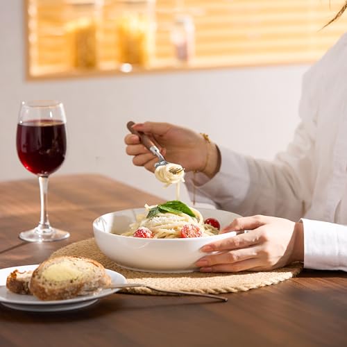 KooK Pasta Bowl, Salad Bowls, Bowls, Serving Bowls, Soup, Ceramic, Large Capacity, Microwave & Dishwasher Safe, Set of 4, 40 Oz, (White) - My Kitchen Products
