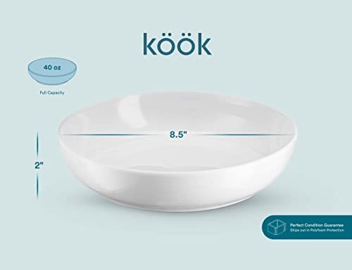 KooK Pasta Bowl, Salad Bowls, Bowls, Serving Bowls, Soup, Ceramic, Large Capacity, Microwave & Dishwasher Safe, Set of 4, 40 Oz, (White) - My Kitchen Products