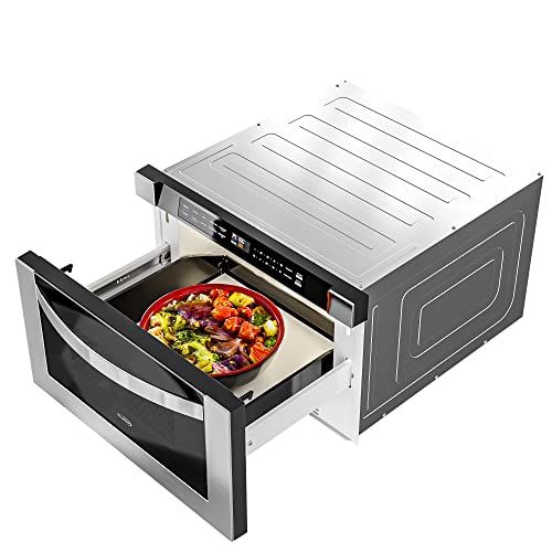 KoolMore 24 Inch Stainless-Steel Microwave Drawer with 1.2 cu. ft. Capacity, 1000W Power with 10 Custom Cooking Levels, Memory, and Timer Functions, Wall-Mounted with Flat Bottom (KM-MD-1SS) - My Kitchen Products