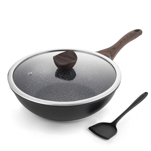 Kordisen Nonstick Wok with Lid, 12 Inch Woks & Stir-fry Pans, Granite Stone Coating for Cooking, Induction Cookware, Compatible with All Stovetops, PFOA Free - My Kitchen Products
