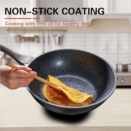 Kordisen Nonstick Wok with Lid, 12 Inch Woks & Stir-fry Pans, Granite Stone Coating for Cooking, Induction Cookware, Compatible with All Stovetops, PFOA Free - My Kitchen Products
