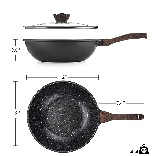 Kordisen Nonstick Wok with Lid, 12 Inch Woks & Stir-fry Pans, Granite Stone Coating for Cooking, Induction Cookware, Compatible with All Stovetops, PFOA Free - My Kitchen Products