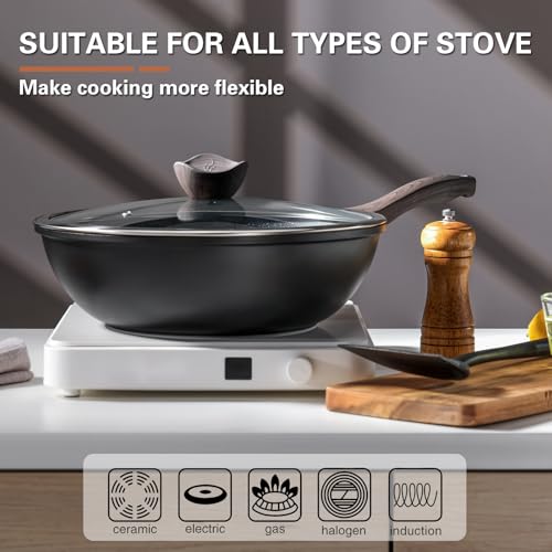 Kordisen Nonstick Wok with Lid, 12 Inch Woks & Stir-fry Pans, Granite Stone Coating for Cooking, Induction Cookware, Compatible with All Stovetops, PFOA Free - My Kitchen Products