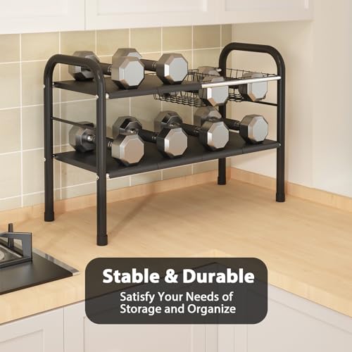 KOSIWU Expandable Under Sink Organizer, 2 Tier Under Sink Shelf with 2 Removable Baskets and 6 Removable Panels for Cabinet Sink Cloakroom Wardrobe Closet Storage(Black, 17.71”-32”Length - My Kitchen Products