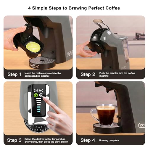 KOTLIE EM-308B Espresso Machine, Single Serve Coffee Maker Compatible with Multiple Capsule Types, Ground Coffee, and ESE Pods. 3 Temperatures, 7 Water Volume Levels, and a 1L Water Tank（Gray） - My Kitchen Products