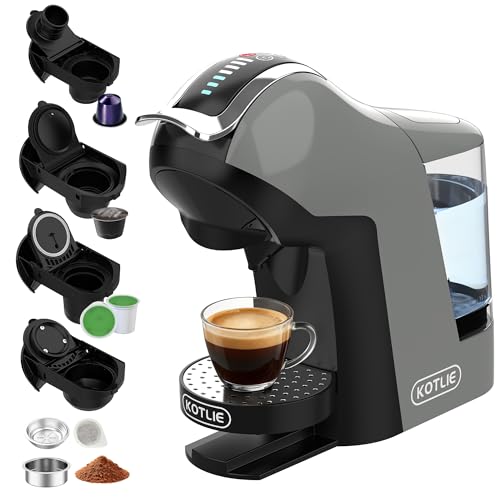 KOTLIE EM-308B Espresso Machine, Single Serve Coffee Maker Compatible with Multiple Capsule Types, Ground Coffee, and ESE Pods. 3 Temperatures, 7 Water Volume Levels, and a 1L Water Tank（Gray） - My Kitchen Products