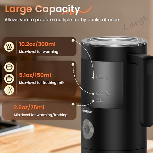 Kourice 4-in-1 Electric Milk Frother & Steamer – Automatic Frother Machine, Barista-Style Hot & Cold Foam for Lattes, Cappuccinos, Iced Coffee, Quiet, One-Touch, Easy to Clean - My Kitchen Products