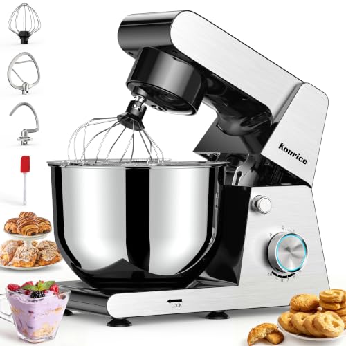 Kourice 6.5QT Tilt-Head Stand Mixer, Heavy Duty Pro 10-Speed Electric Mixer, Stainless Steel Cladding & Bowl with Dough Hook, Wire Whisk and Flat Beater for Home Baking, Bread, Cake, Pizza Dough - My Kitchen Products
