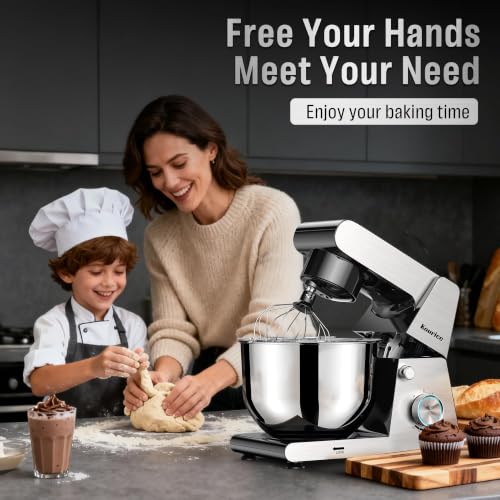 Kourice 6.5QT Tilt-Head Stand Mixer, Heavy Duty Pro 10-Speed Electric Mixer, Stainless Steel Cladding & Bowl with Dough Hook, Wire Whisk and Flat Beater for Home Baking, Bread, Cake, Pizza Dough - My Kitchen Products