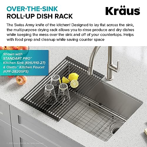 Kraus 20.5 in. Over Sink Roll Up Dish Drying Rack in Jet Black - My Kitchen Products