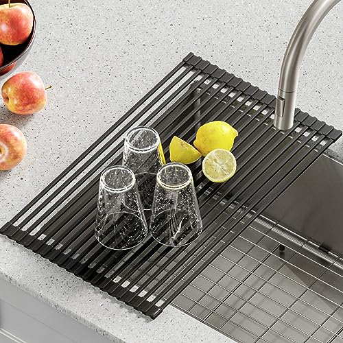 Kraus 20.5 in. Over Sink Roll Up Dish Drying Rack in Jet Black - My Kitchen Products