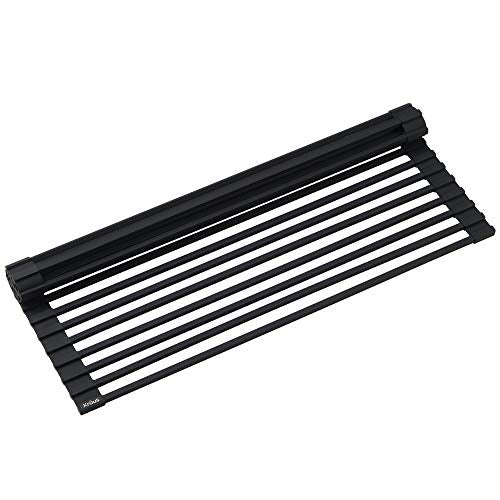 Kraus 20.5 in. Over Sink Roll Up Dish Drying Rack in Jet Black - My Kitchen Products