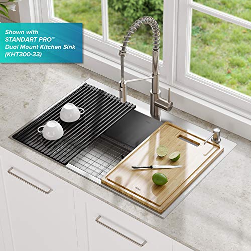 Kraus Multipurpose Over-Sink Roll-Up Dish Drying Rack, Colander and Trivet in Dark Grey, KRM-10DG - My Kitchen Products