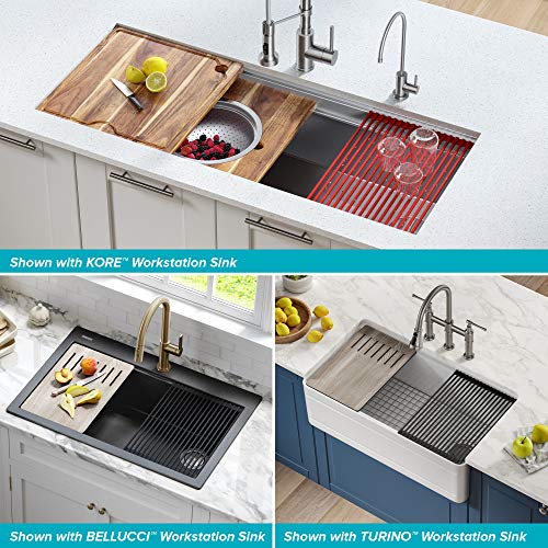 Kraus Multipurpose Workstation Sink Roll-Up Dish Drying Rack, Colander and Trivet in Yellow, KRM-11YL - My Kitchen Products