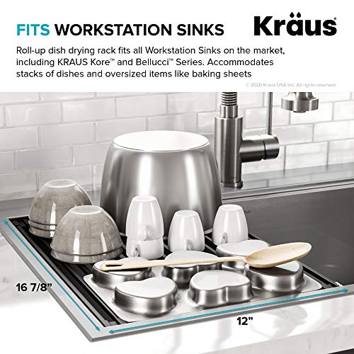 Kraus Multipurpose Workstation Sink Roll-Up Dish Drying Rack, Colander and Trivet in Yellow, KRM-11YL - My Kitchen Products