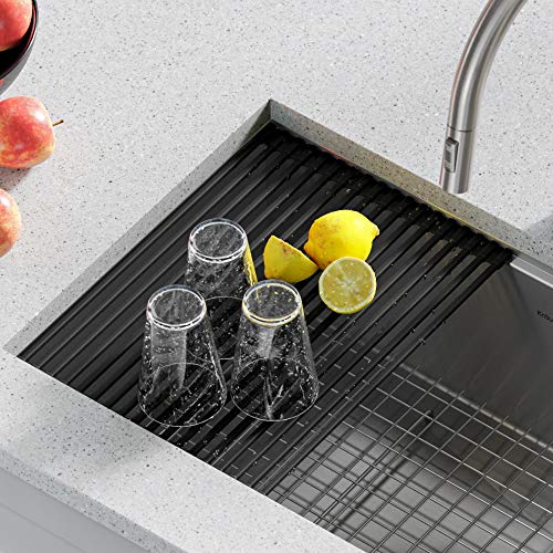 Kraus Multipurpose Workstation Sink Roll-Up Dish Drying Rack, Colander and Trivet in Yellow, KRM-11YL - My Kitchen Products