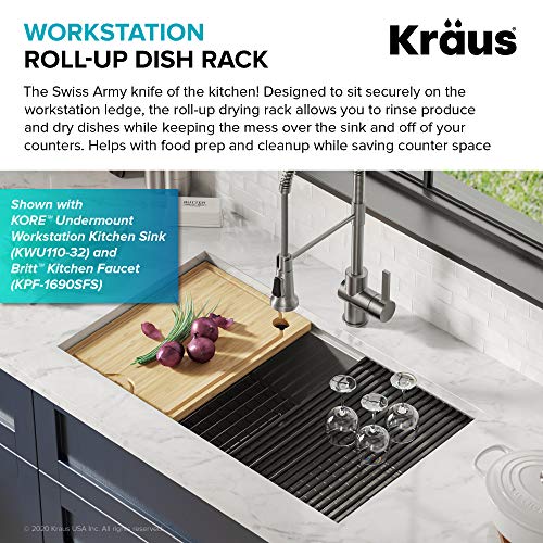 Kraus Multipurpose Workstation Sink Roll-Up Dish Drying Rack, Colander and Trivet in Yellow, KRM-11YL - My Kitchen Products