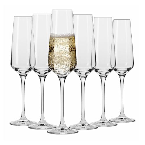 KROSNO Crystal Champagne Flute Glass | Set of 6 | 6.1 oz | Avant-Garde Collection | Perfect for Home, Restaurants and Parties | Dishwasher Safe - My Kitchen Products