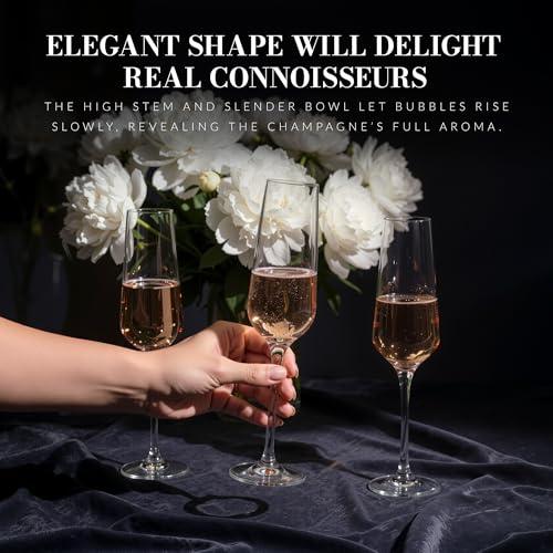 KROSNO Crystal Champagne Flute Glass | Set of 6 | 6.1 oz | Avant-Garde Collection | Perfect for Home, Restaurants and Parties | Dishwasher Safe - My Kitchen Products