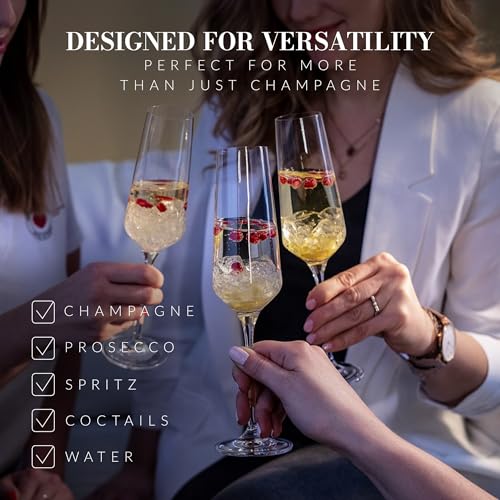 KROSNO Crystal Champagne Flute Glass | Set of 6 | 6.1 oz | Avant-Garde Collection | Perfect for Home, Restaurants and Parties | Dishwasher Safe - My Kitchen Products
