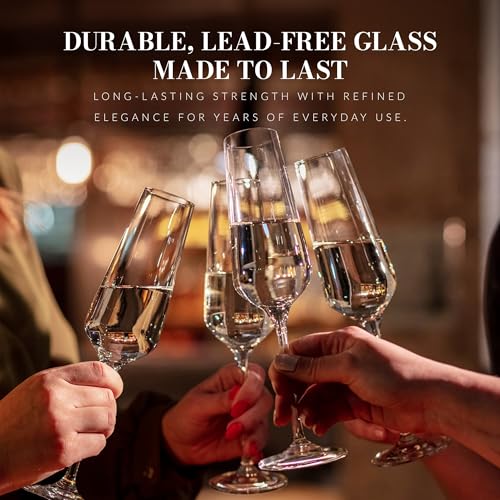 KROSNO Crystal Champagne Flute Glass | Set of 6 | 6.1 oz | Avant-Garde Collection | Perfect for Home, Restaurants and Parties | Dishwasher Safe - My Kitchen Products