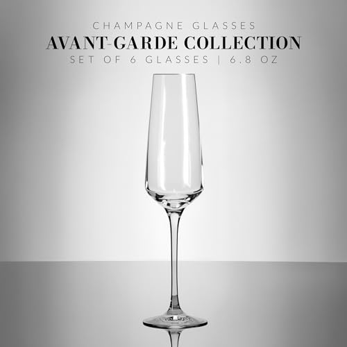 KROSNO Crystal Champagne Flute Glass | Set of 6 | 6.1 oz | Avant-Garde Collection | Perfect for Home, Restaurants and Parties | Dishwasher Safe - My Kitchen Products