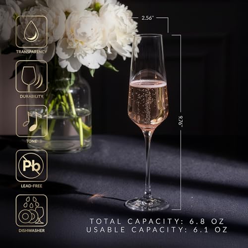 KROSNO Crystal Champagne Flute Glass | Set of 6 | 6.1 oz | Avant-Garde Collection | Perfect for Home, Restaurants and Parties | Dishwasher Safe - My Kitchen Products